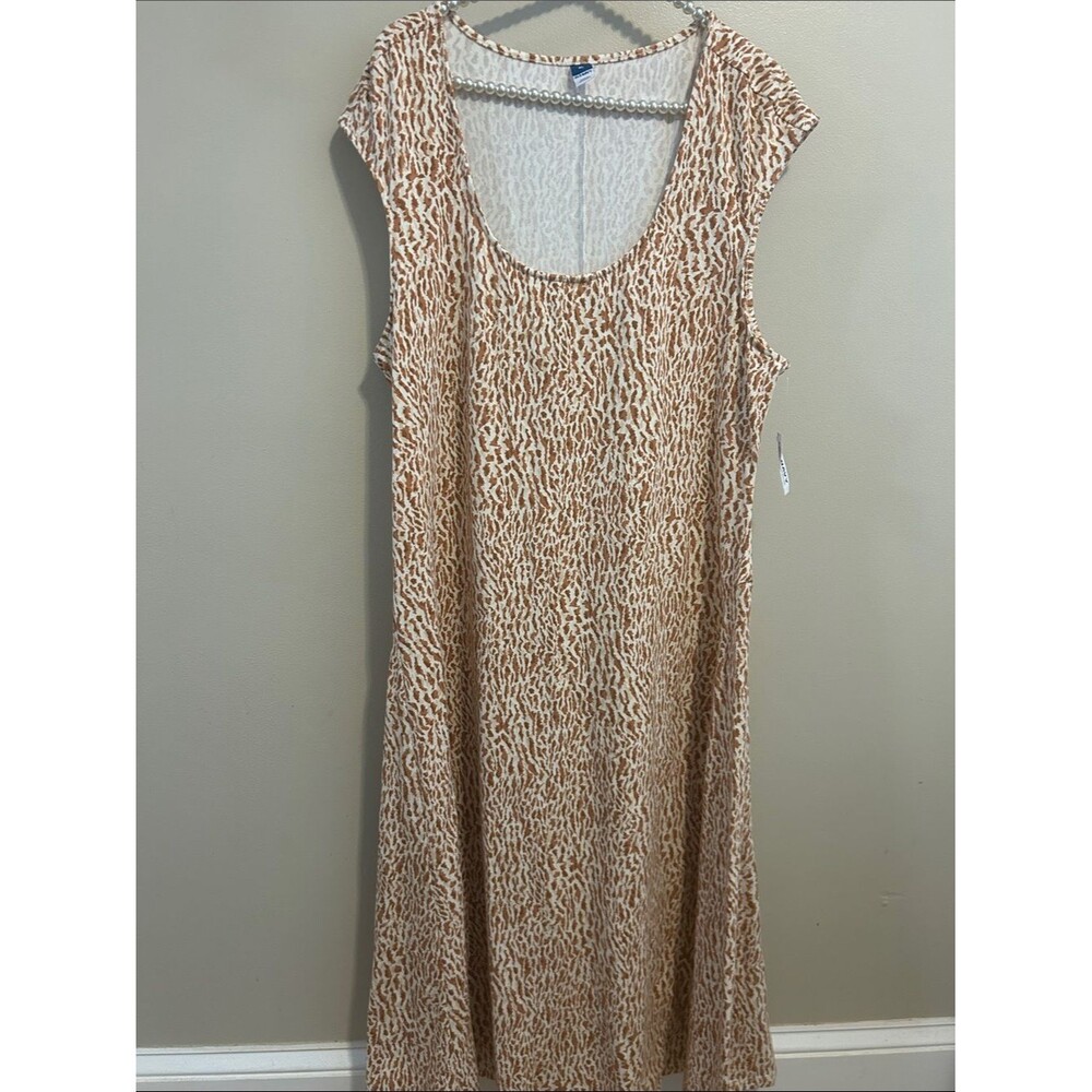 NEW Old Navy Dress XL Womens Fit Flare Midi Cap Sleeve Animal Cheetah Print Knit